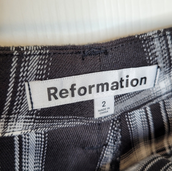 Reformation Franklin Flannel Pants 2 Black Plaid Academia - Picture 6 of 7